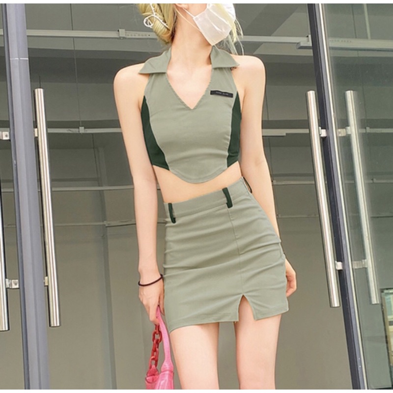 Sét váy ôm + croptop sát nách có cổ siêu xinh