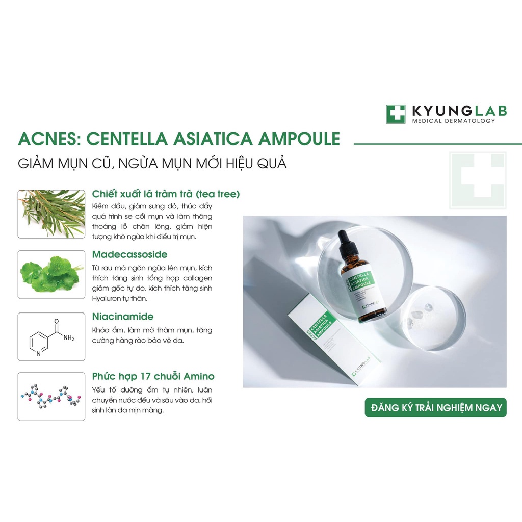 Tinh chất Serum giảm mụn Kyung Lab Acnes Centella Asiatica Ampoule 50ML kiềm dầu mờ thâm - PHUONGANHOUSE