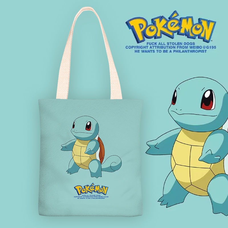 Pokemon Pikachu cartoon canvas bag Túi vải túi một vai cô gái túi xách túi học sinh túi zipper túi túi môi trường
