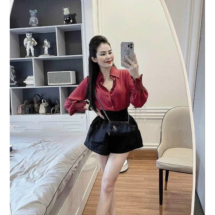 Sơmi đũi màu đỏ tay bo.