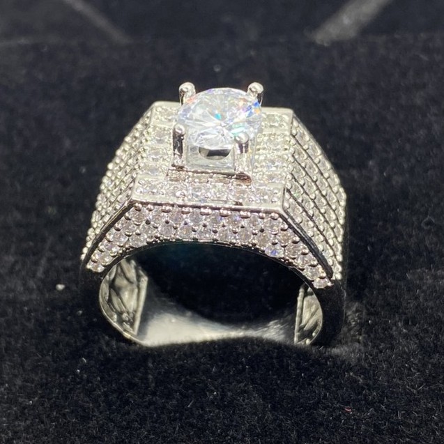 Nhẫn nam bạc đính kim cương nhẫn tạo - N1705160 Juri shop - Chất liệu Bạc Thái Bền Màu Vĩnh Viễn Không Đen