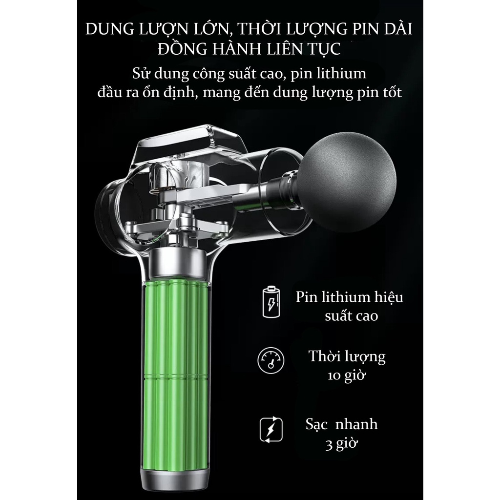 Máy massage cầm tay KONKA F2 8 đầu 99 cấp độ trị đau nhức toàn thân hiệu quả, súng massage kèm 8 đầu mát xa chuyên sâu
