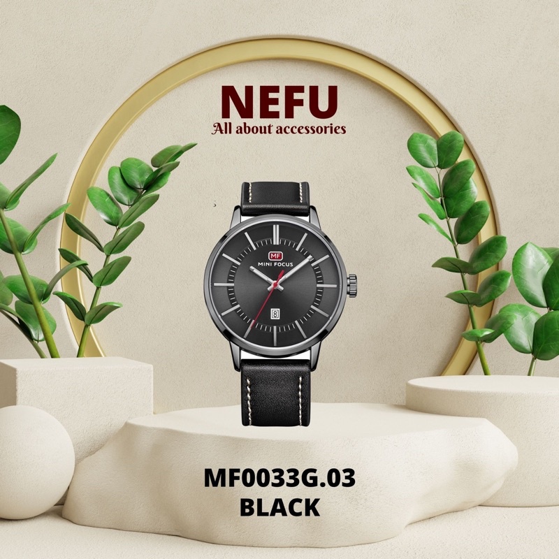 Đồng hồ nam MINI FOCUS MF0033G.03 dây da thật màu đen viền thép không gỉ màu đen 3 kim hàng chính hãng cao cấp Nhật Bản