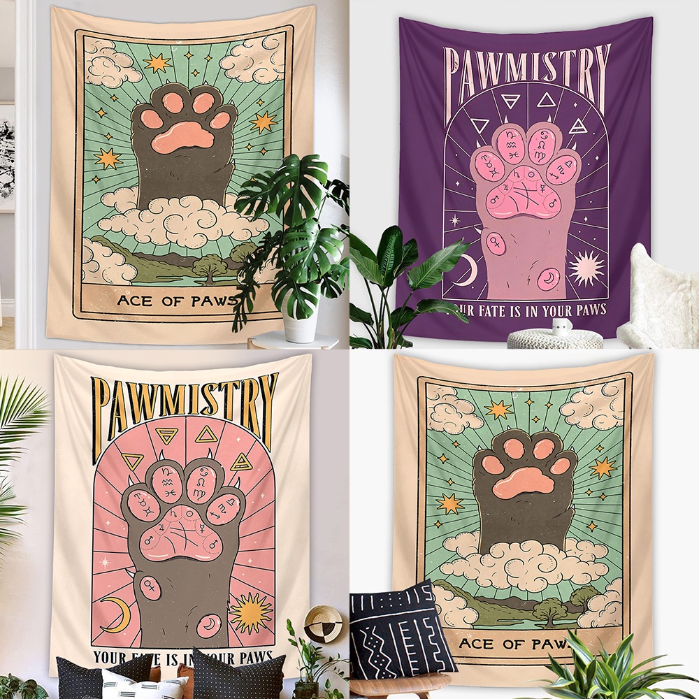 Tấm Thảm Treo Tường Trang Trí In Hình Thẻ Bài Tarot Chân Mèo Phong Cách Bohemian