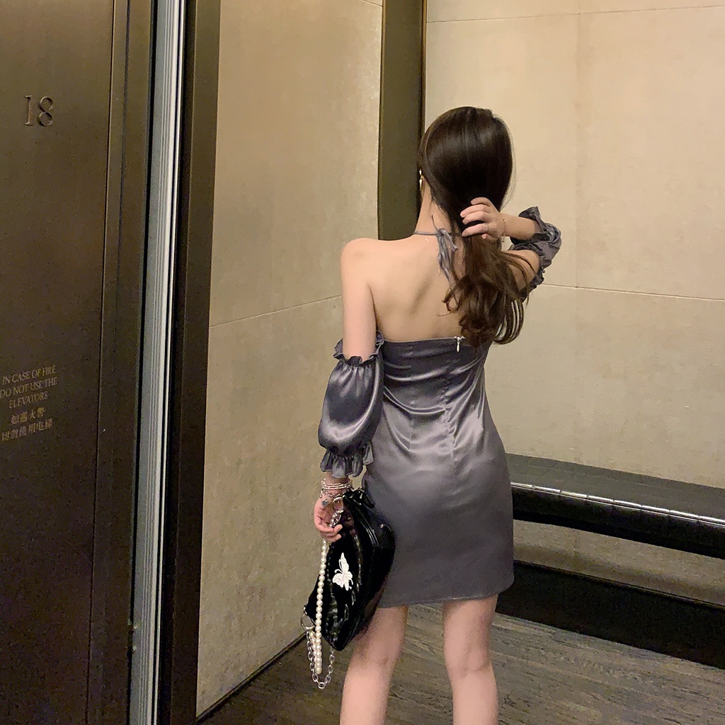 DUNEA Đầm Tay Phồng Phối Dây Rút Xếp Ly Phong Cách Pháp Trẻ Trung Cho Nữ