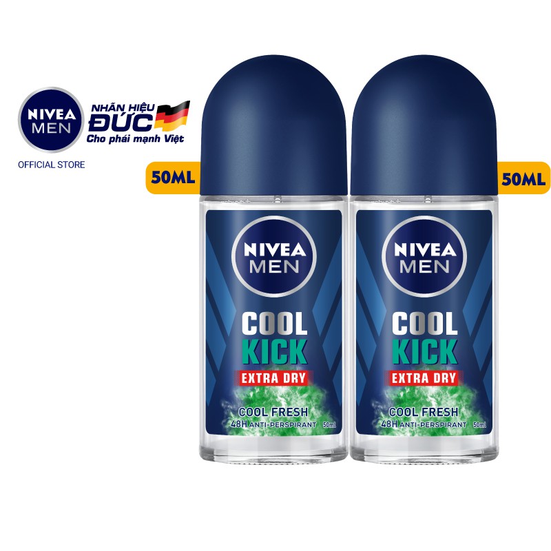 Combo 2 lăn ngăn mùi NIVEA MEN Cool Kick Mát Lạnh Thơm sảng khoái (50ml/chai) 83188