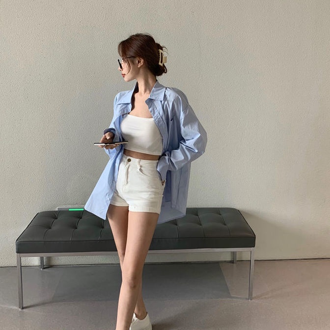 COZOK Áo Sơ Mi Tay Dài Dáng Rộng Phong Cách Hàn Quốc Thời Trang Trẻ Trung