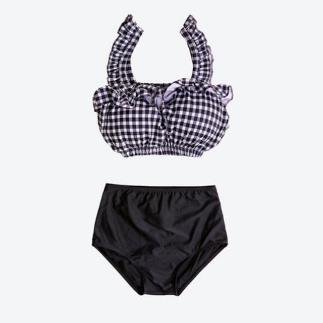 Bikini nhún bèo ca- rô đen
