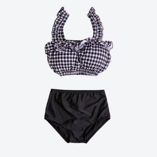 Bikini nhún bèo ca- rô đen