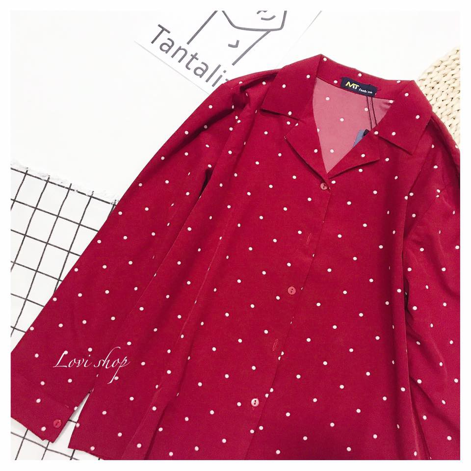 LOVI SHOP- Áo sơ mi bi đỏ tay dài siêu basic