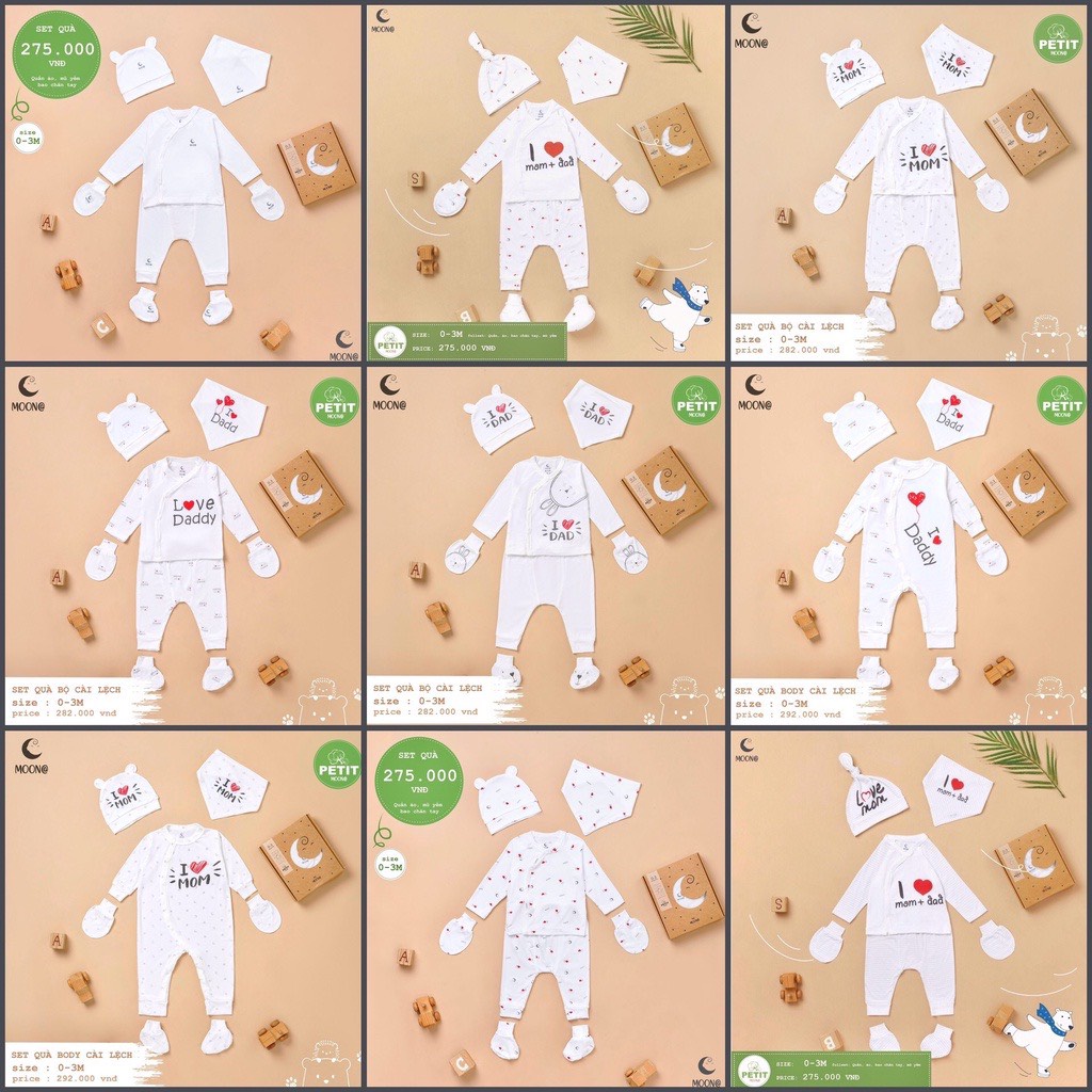 [CHÍNH HÃNG] Moon@ Moona 2022 set quần áo/body sơ sinh bao gồm cả phụ kiện chất liệu petit siêu mát