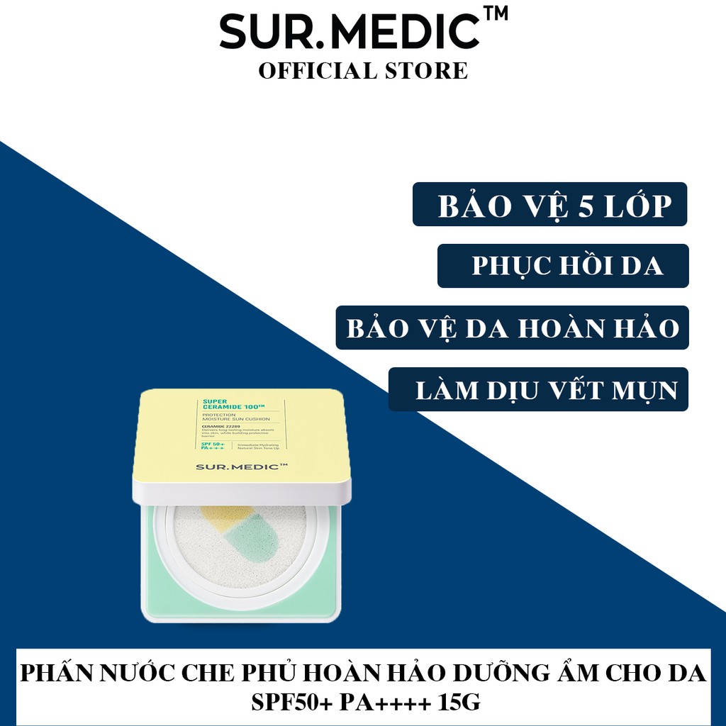 Phấn Nước Che Phủ Hoàn Hảo Sur.Medic+ Super Ceramide 100™ Protection Moisture Sun Cushion SPF50+ PA++++ 15g | BigBuy360 - bigbuy360.vn