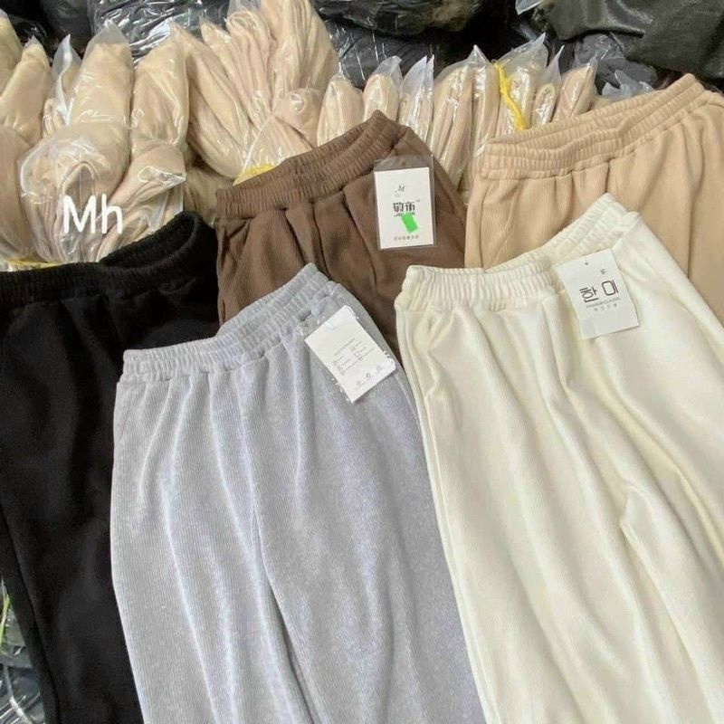 Quần Jogger trơn nỉ da cá dáng rộng bo gấu đen xám trắng Unisex Thubio