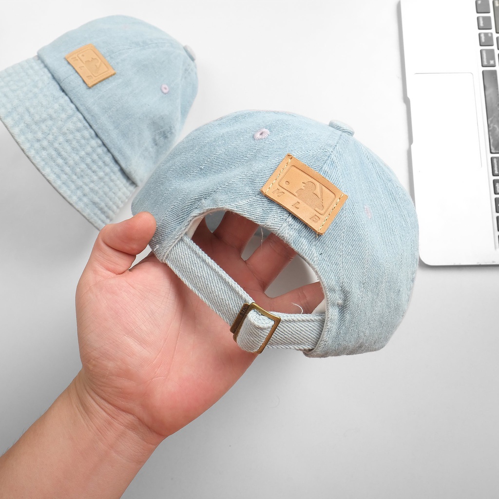 Nón lưỡi trai,bucket  MLB Denim thêu hoạ tiết NY chất liệu jean form đuôi cài, khoá kim loại, freesize