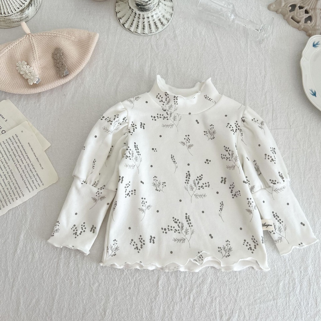 Áo Thun Cotton Tay Phồng Cổ Lọ Thời Trang Mùa Thu Phong Cách Hàn Quốc Cho Bé Gái 0-2 Tuổi 27UC