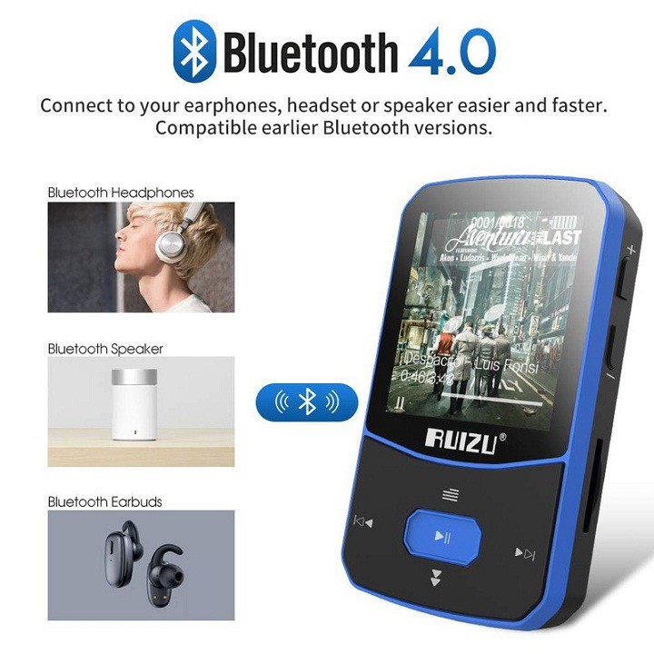 Máy Nghe Nhạc Ruizu X52 : MP3, Bluetooth - Bộ Nhớ Trong 8GB Cao Cấp AZONE - Hàng Chính Hãng