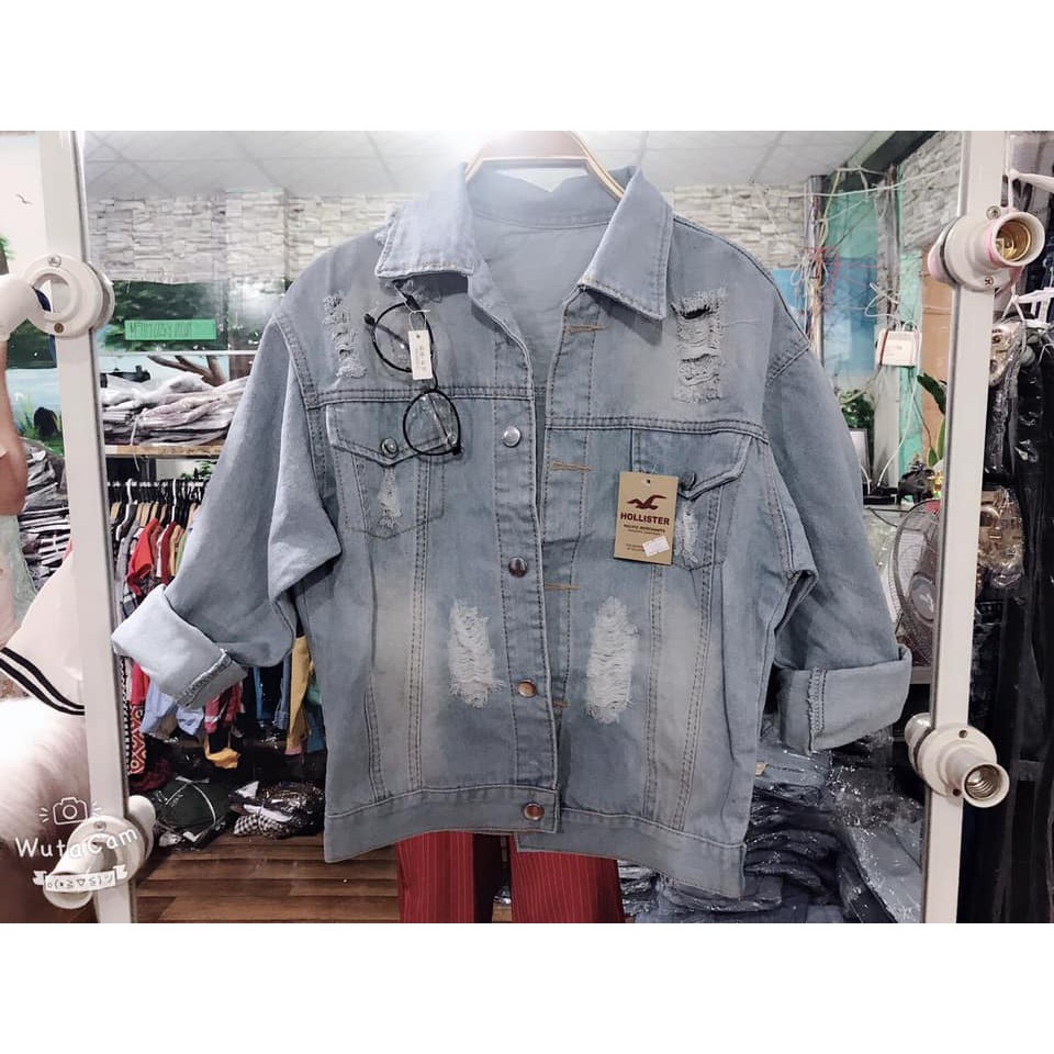 quần jean nữ cổ bẻ xanh nhạt rách mode 03