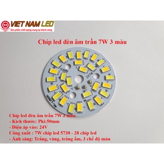 Chíp led đèn âm trần 7W 3 màu, 3 chế độ màu, phi 50mm