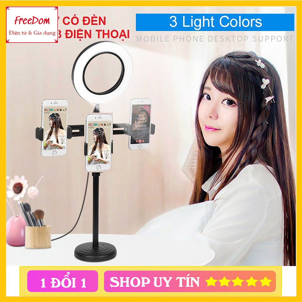 Bộ giá đỡ điện thoại 2 kẹp để bàn kèm đèn led - Hỗ trợ livestream hiệu quả - Quay video tiktok cao cấp