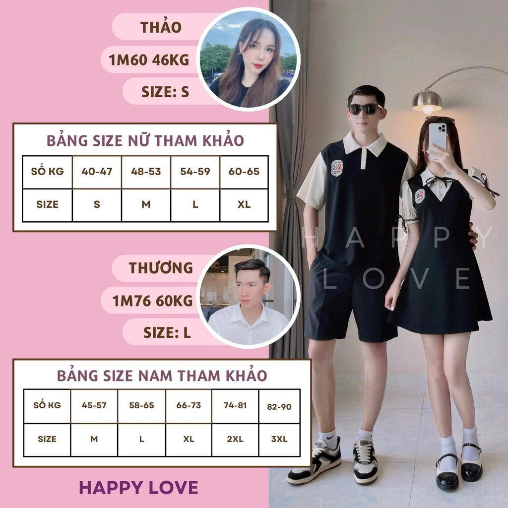 Đồ đôi nam nữ couple set áo váy polo màu đen logo thêu phong cách hàn quốc HAPPYLOVE H86