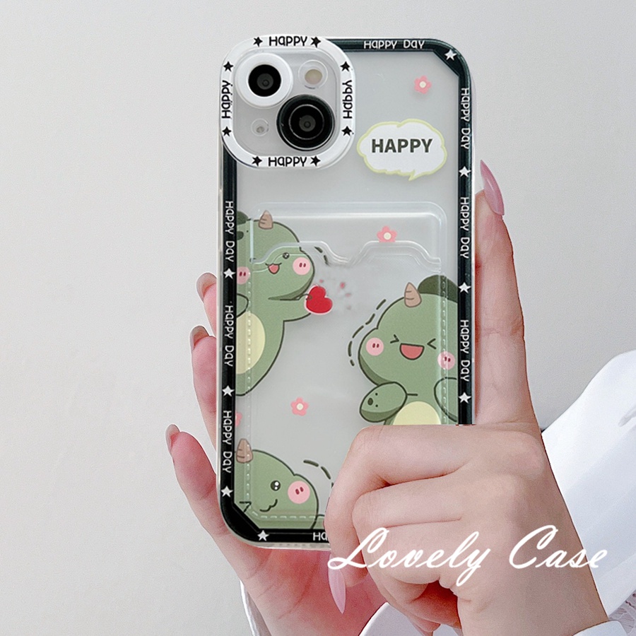 IPhone 14 13 12 11 Pro Max X XR Xs Max 8 7 Plus SE 2020Ốp Điện Thoại Mềm Trong Suốt Có Ngăn Đựng Thẻ Hình Khủng Long Cho