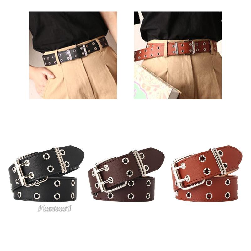 [Fenteer1] Thắt Lưng Da PU Hai Khóa Cài Phong Cách Punk Dành Cho Nam Và Nữ