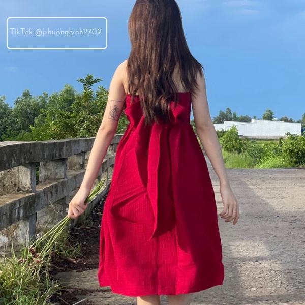 Váy 2 dây dáng dài , đầm babydoll 2 dây , đầm cột nơ lưng chất xốp mềm , đứng form hàng cao cấp PLĐ19