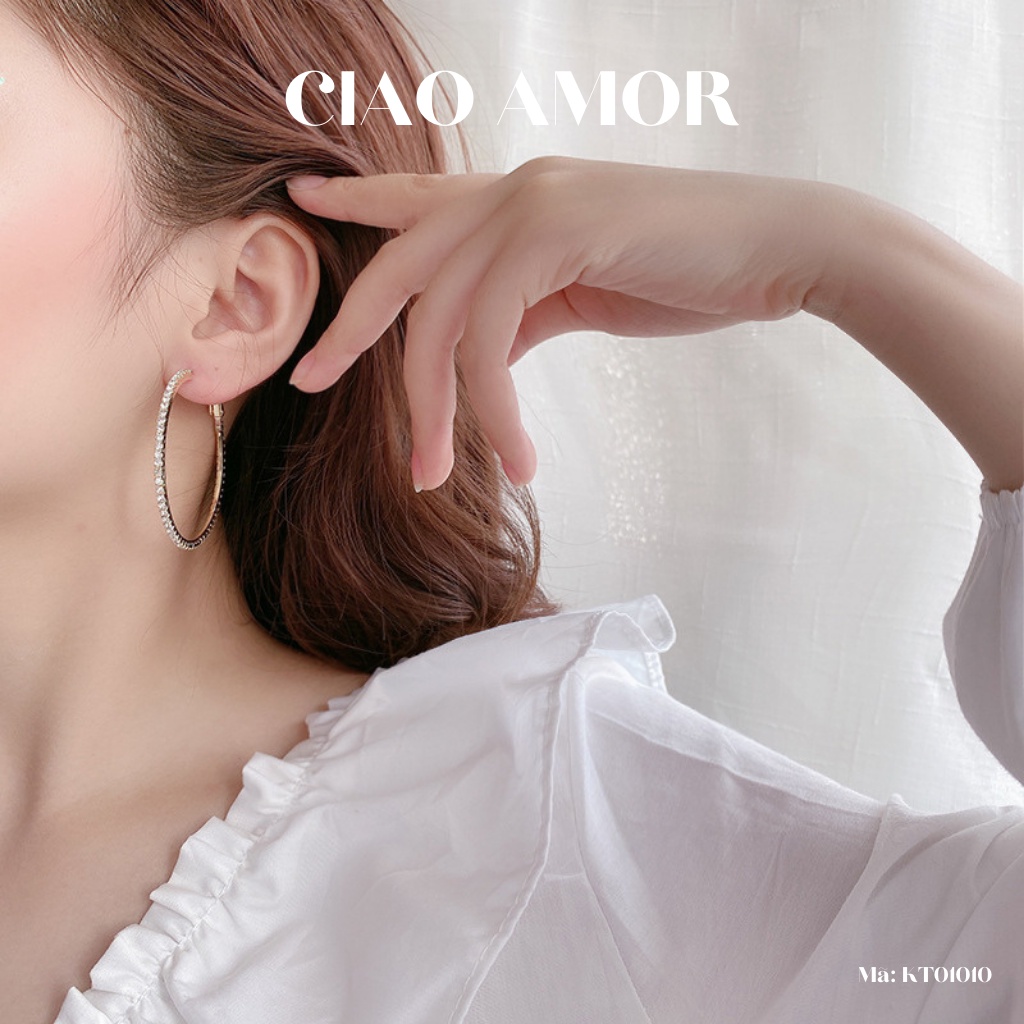 Khuyên tai nữ, Bông tai tròn to đính đá Trang sức ciao Amor - KT0110