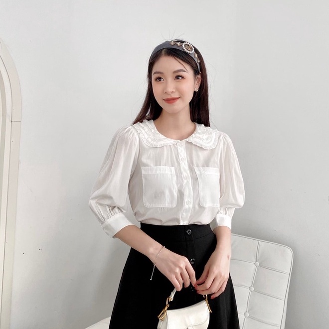 Áo sơ mi tay lỡ FANSIX - A13 sơ mi công sở phối cổ bèo nữ tính, chất vải lụa Hàn mềm mại | BigBuy360 - bigbuy360.vn