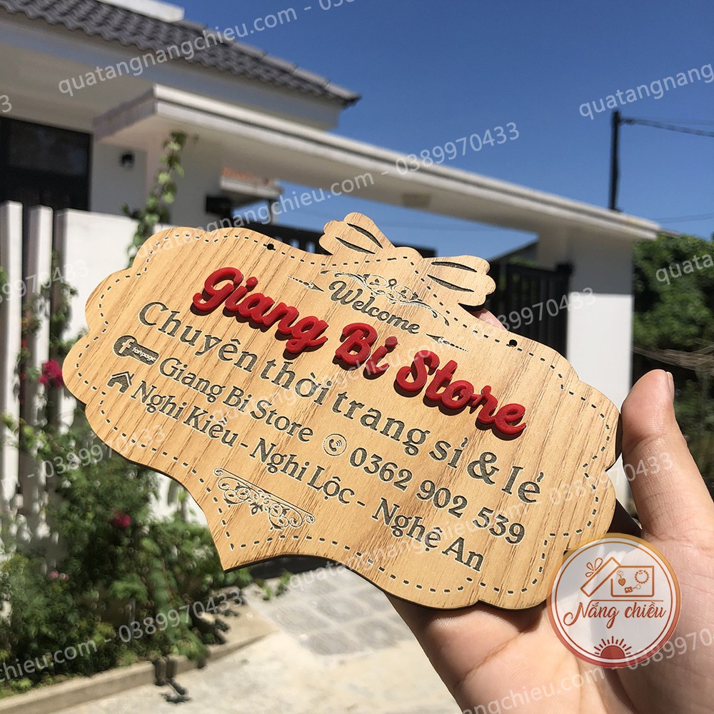 Bảng hiệu gỗ treo cửa hàng_ khắc tia laser - Gỗ an toàn cho người sử dụng