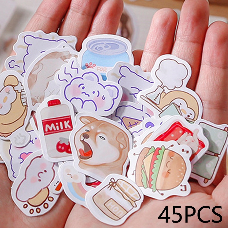 Set 45 miếng dán trang trí nhật ký hình động vật dễ thương