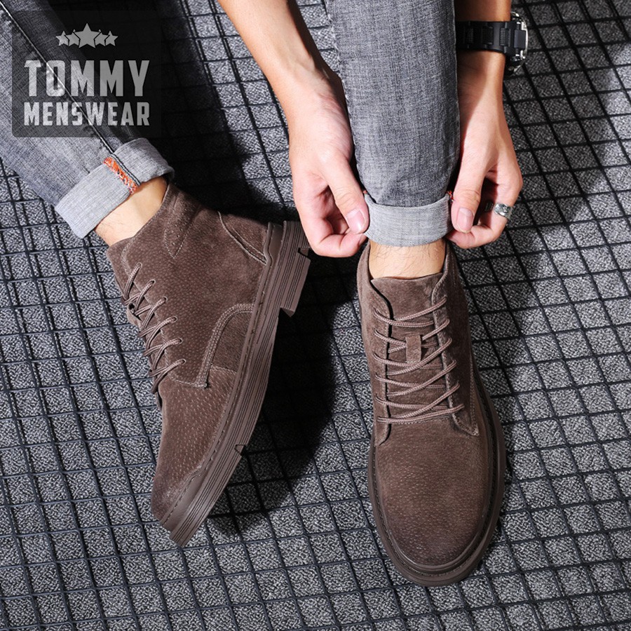 Giày Nam Cao Cấp Nam Hàng Hiệu Chính Hãng Đế Khâu TOMMY Giày Boot Nam Da Lộn Cổ Cao GNK18