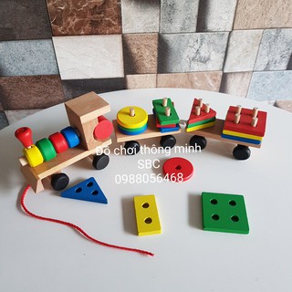 Đồ chơi đoàn tàu xe chở khối thả hình trụ 3 toa size nhỏ