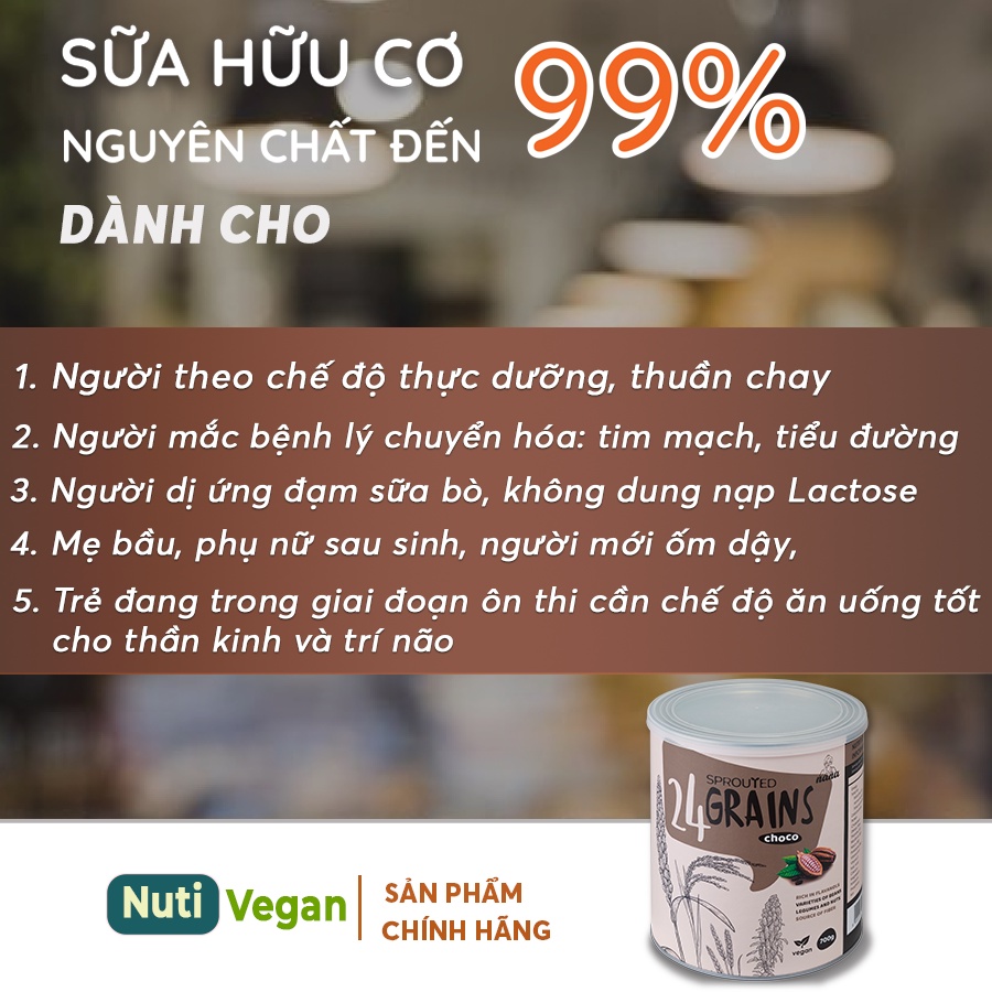 Sữa Hạt Thuần Chay 24 Loại Hạt Malaysia, Hộp 700g Vị Cacao, Bổ Sung Protein Hữu Cơ- nutivegan