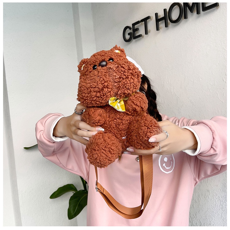 Túi Đeo Chéo Hình Gấu/Thỏ Nhồi Bông Thời Trang Cho Nữ