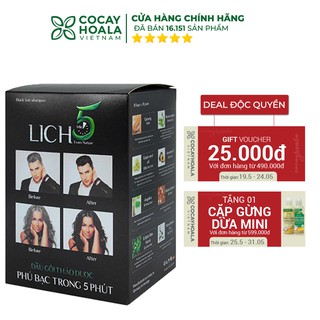Dầu Gội Lich5 - Thảo Dược Đen Tóc Cocayhoala làm đen tóc trong 5 phút - hộp 10 gói