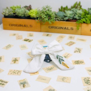 Nơ cột tóc thêu handmade, nơ cột tóc linen thêu tay tiemtaphoa.duahau