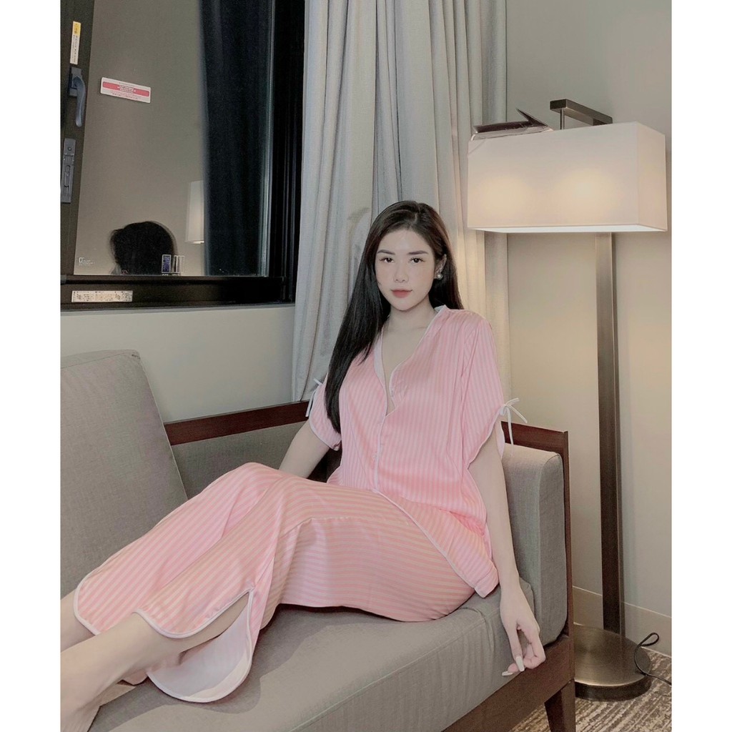 Đồ mặc nhà Lụa satin Pijama tay ngắn quần dài Form dưới 60 kí nhiều mẫu | BigBuy360 - bigbuy360.vn