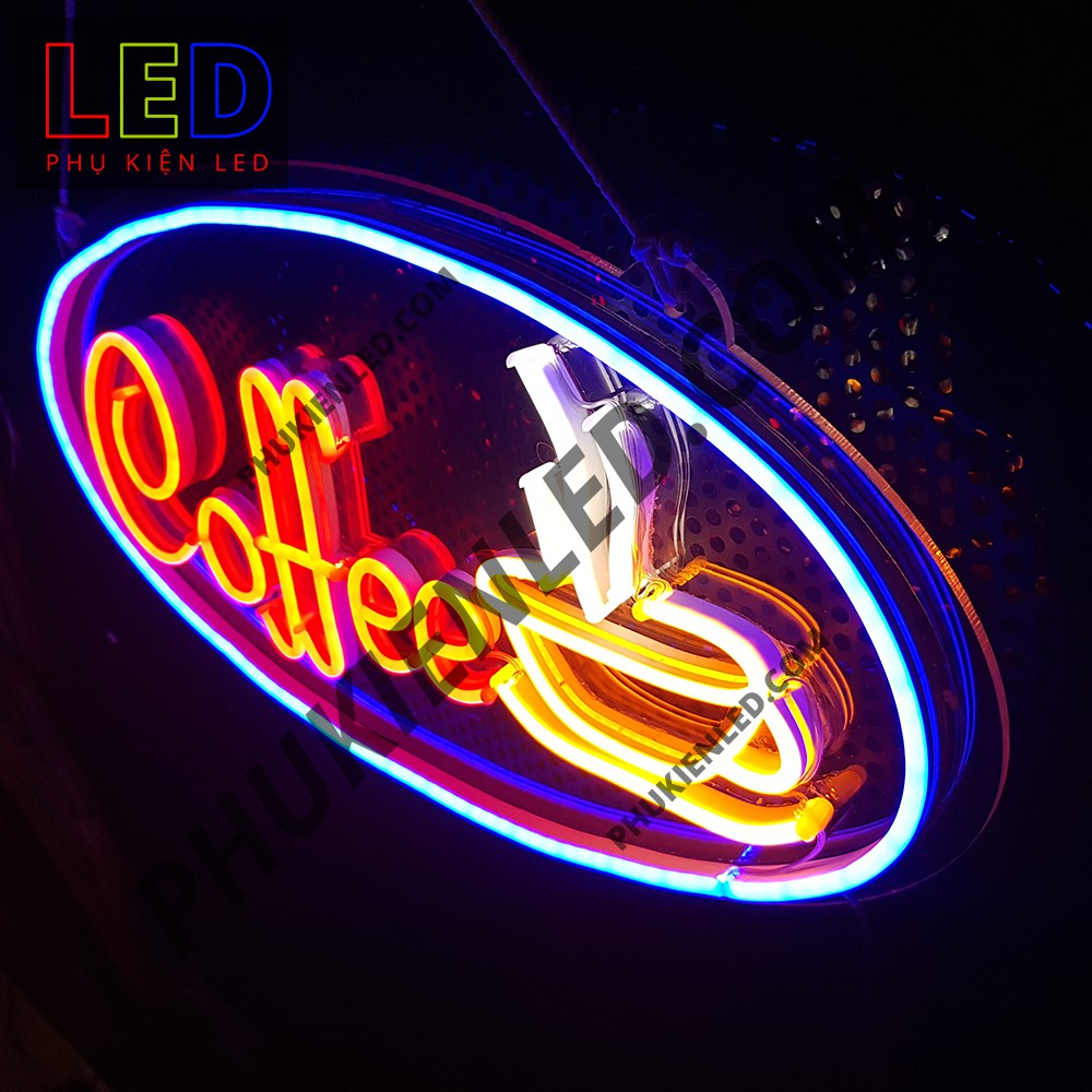 Đèn Led Neon Chữ Coffee và ly cà phê hình Oval - Coffee Neon Sign, Đèn Led Neon Cà Phê Trang Trí Quán