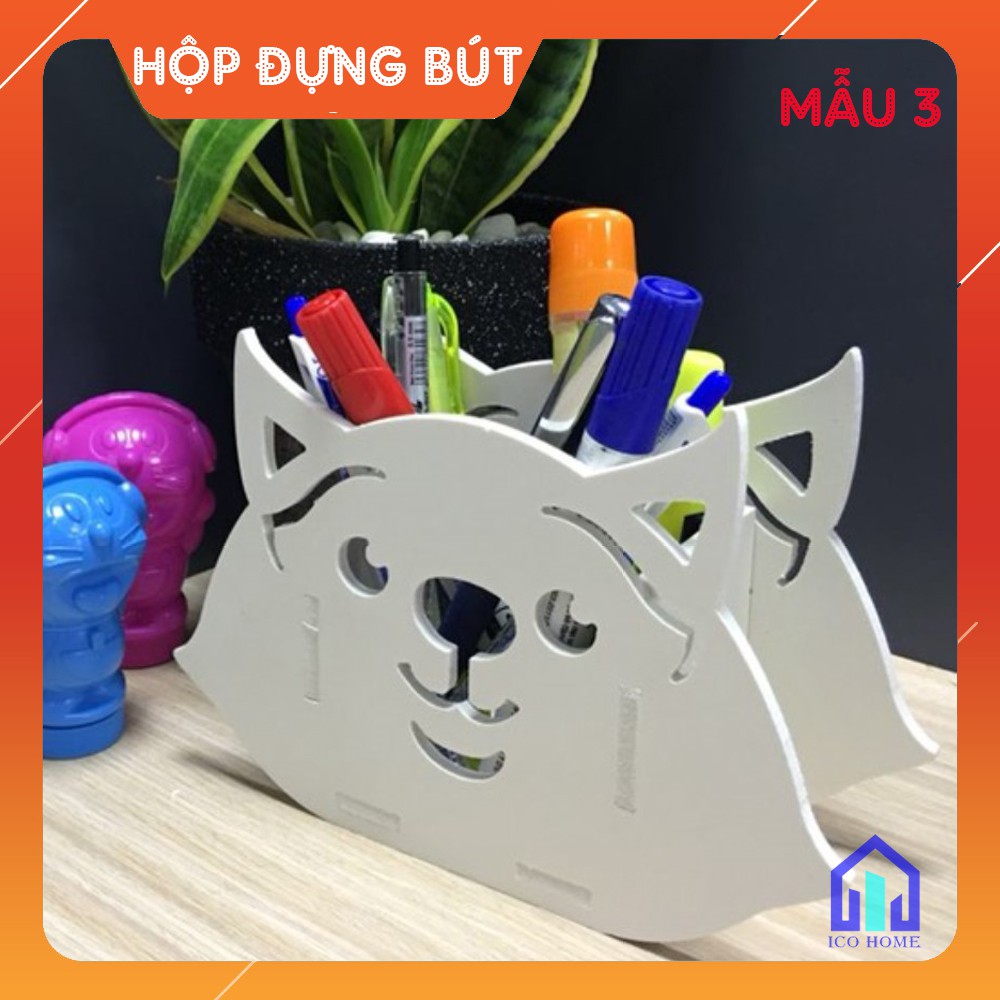 Hộp đựng bút, khay đựng bút hình các con vật cute dễ thương, đẹp, màu trắng