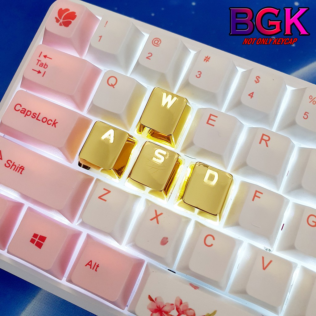Bộ Keycap Kim Loại 8 Nút Màu Vàng Ánh Kim Cực Đẹp ( Xuyên LED, Hợp Kim )