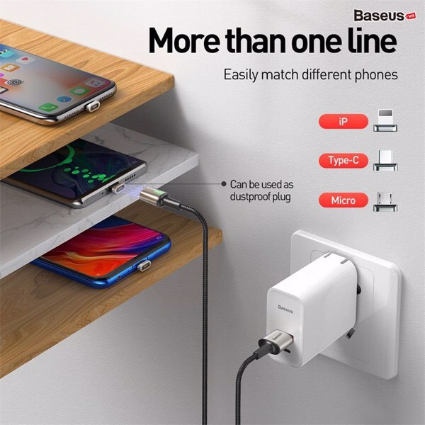 Bộ cáp từ 3 đầu Baseus Zinc Magnetic Cable Kit（Lightning/ Type C/ Micro Magnetic Connetor + USB Cable）