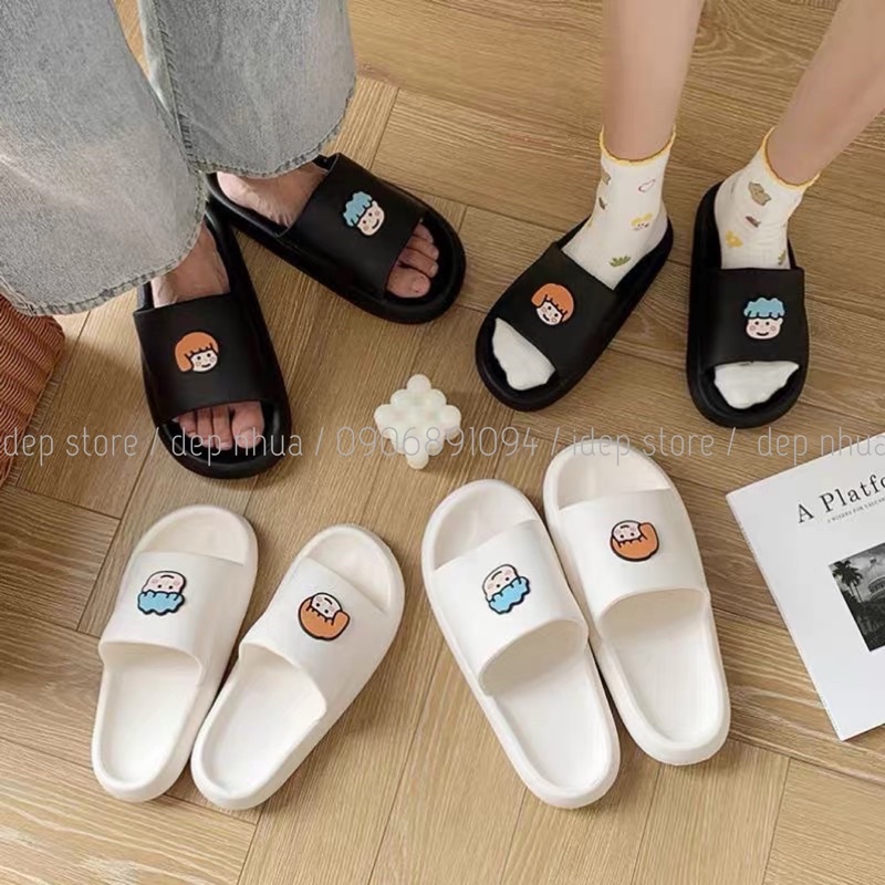 Dép bánh mì hình Chibi ngộ nghĩnh (Form nhỏ) nữ quai ngang siêu nhẹ đi trong nhà iDÉP- DL156