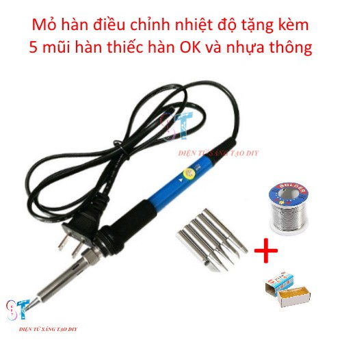 Mỏ Hàn Điều Chỉnh Nhiệt Độ 936 60W Tặng Kèm 5 Mũi Hàn Thiếc Hàn OK Và Nhựa Thông