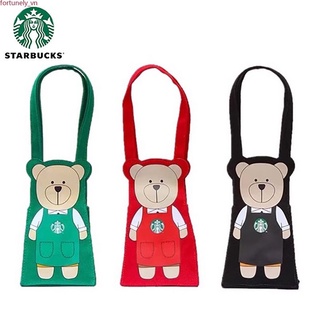 Túi tote vải in gấu Starbucks đựng cốc chai nước uống cho ngoài trời