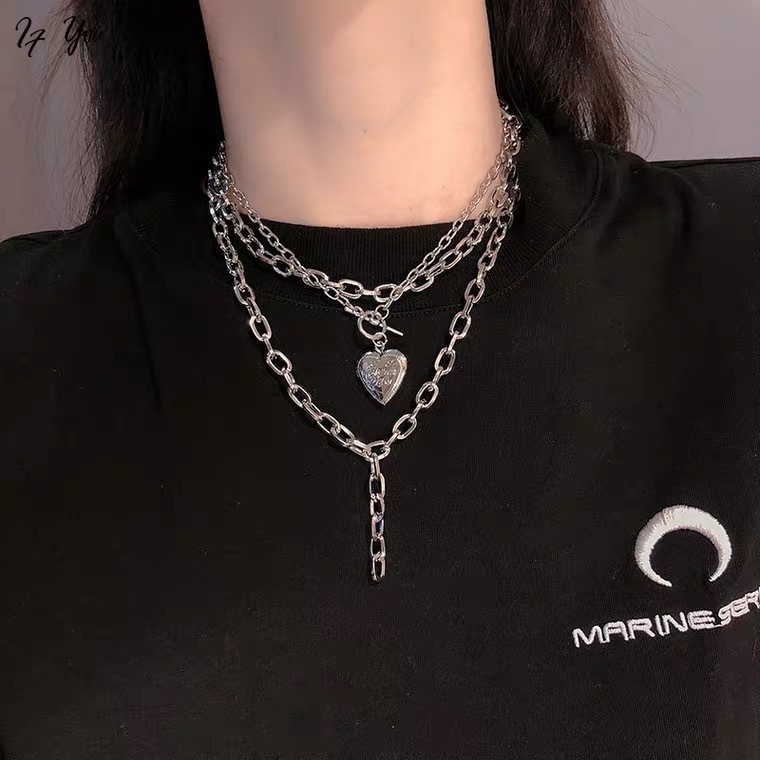 Vòng Cổ Choker Nhiều Lớp Mặt Hình Trái Tim Thời Trang