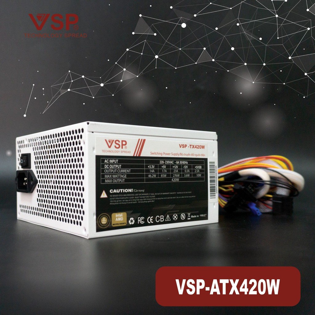 MẪU MỚI-Nguồn VSP ATX 420W màu Trắng và Đỏ