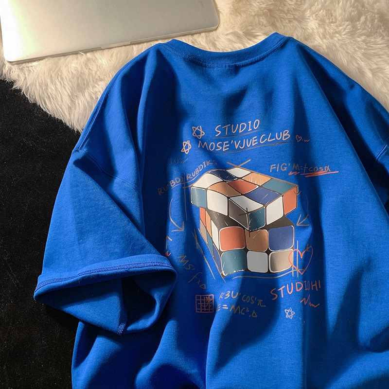 Áo Thun Tay Ngắn Form Rộng Mềm Mại Thoải Mái In Hình Rubik Cho Nam