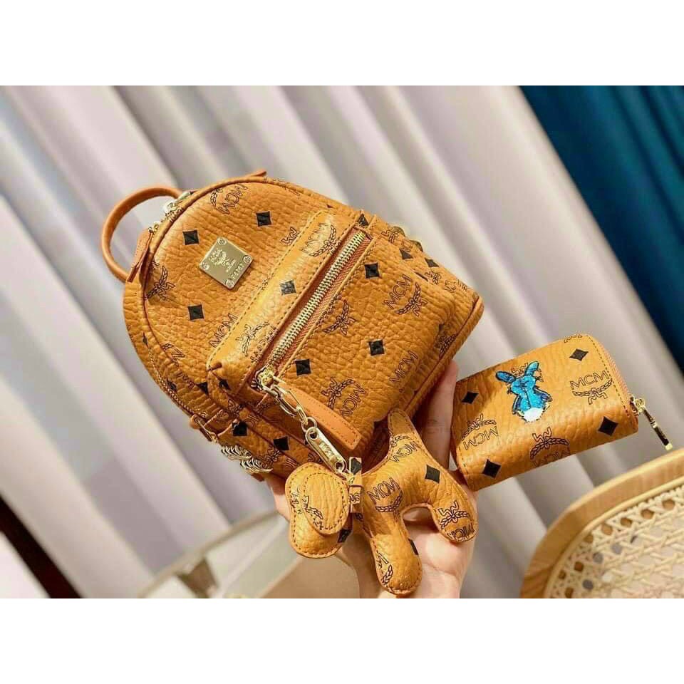 Túi Balo MCM cao cấp size nhỏ mini, có hộp, ví, móc khóa cún  Full box bill