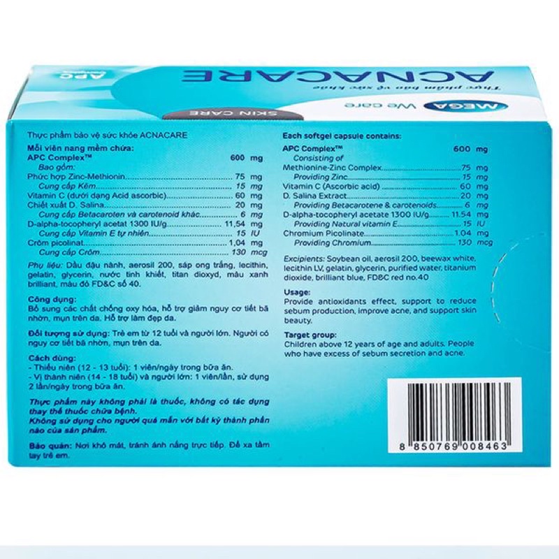 Acnacare Viên uống ngắn ngừa mụn giảm tiết dầu - Nhà Thuốc Da Liễu 24h